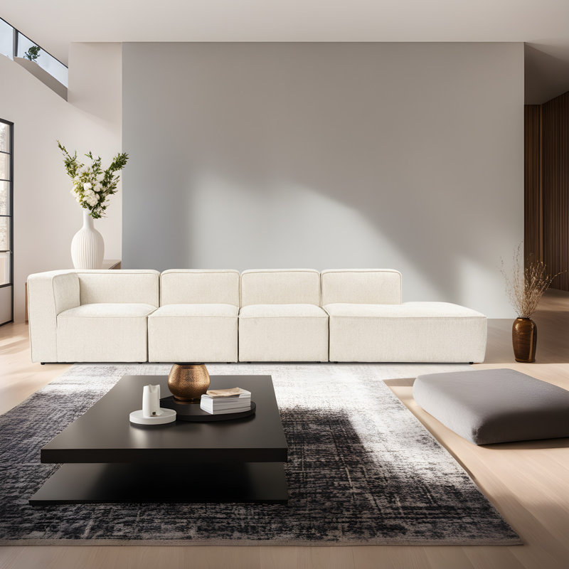 Elegant Corner Sofa, Cream Color, 137.8 x 27.2 x 35.4 inches | Beech, Fir Tree & Chipboard Frame, Soft Texture Fabric, 30 DNS Foam Cushions, 3 cm Plastic Legs, Perfect for Living Room & Family Spaces