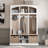 66.9" H Hall Tree Storage Rack - 5 Hooks + 3 Storage Compartments + Double Bamboo Baskets