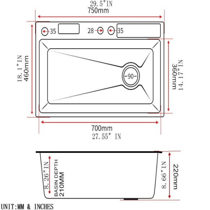 29.5'' L Stainless Steel Kitchen Sink