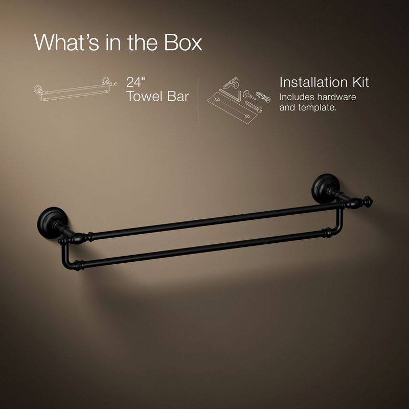 Artifacts® Double 24" Wall Mounted Towel Bar, Matte Black