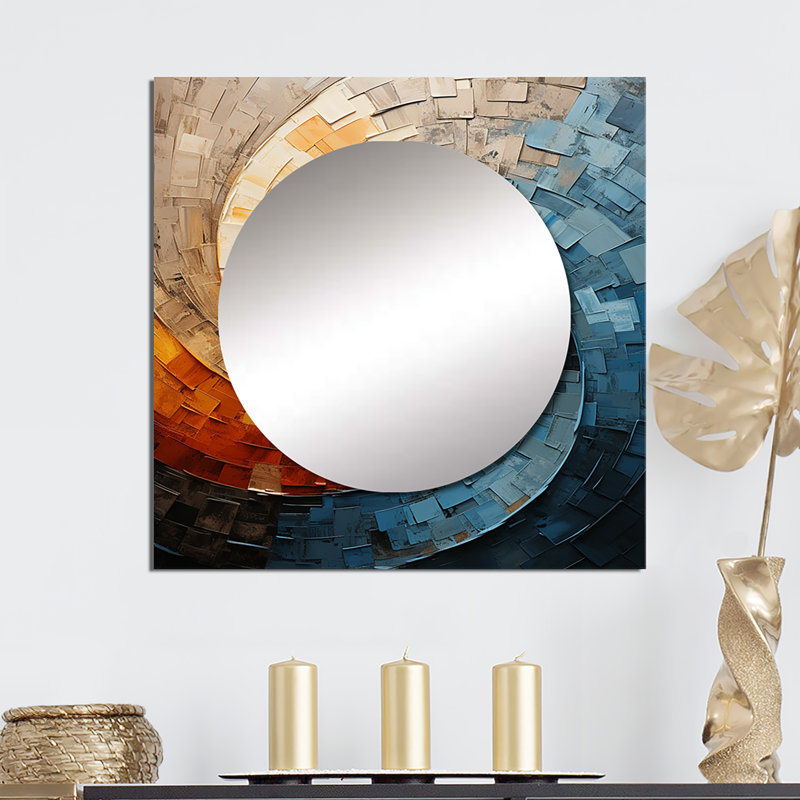 Collage en spirale - art mural abstrait miroir carré pour salle de bain, 23 po x 23 po