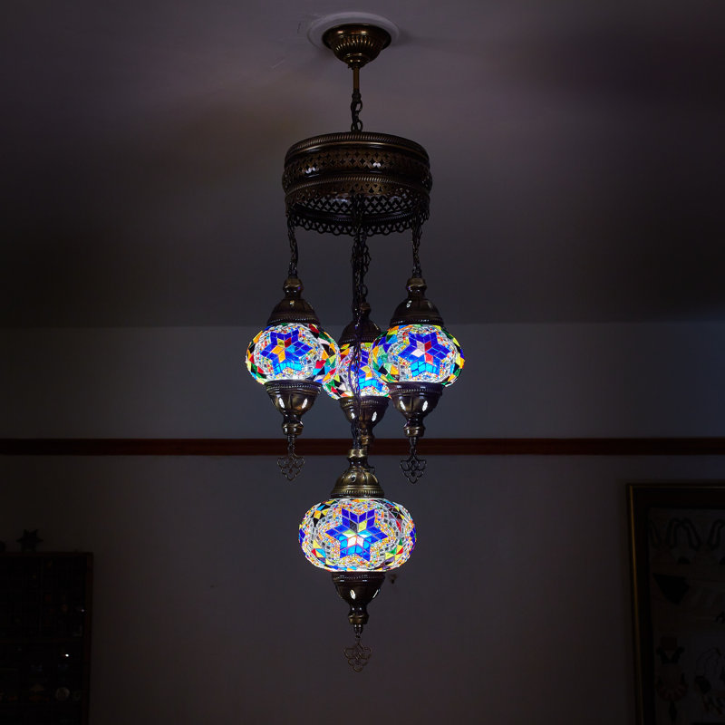 Karlie 4 - Light Bronze Cluster Pendant, Navy Blue/Red/Yellow