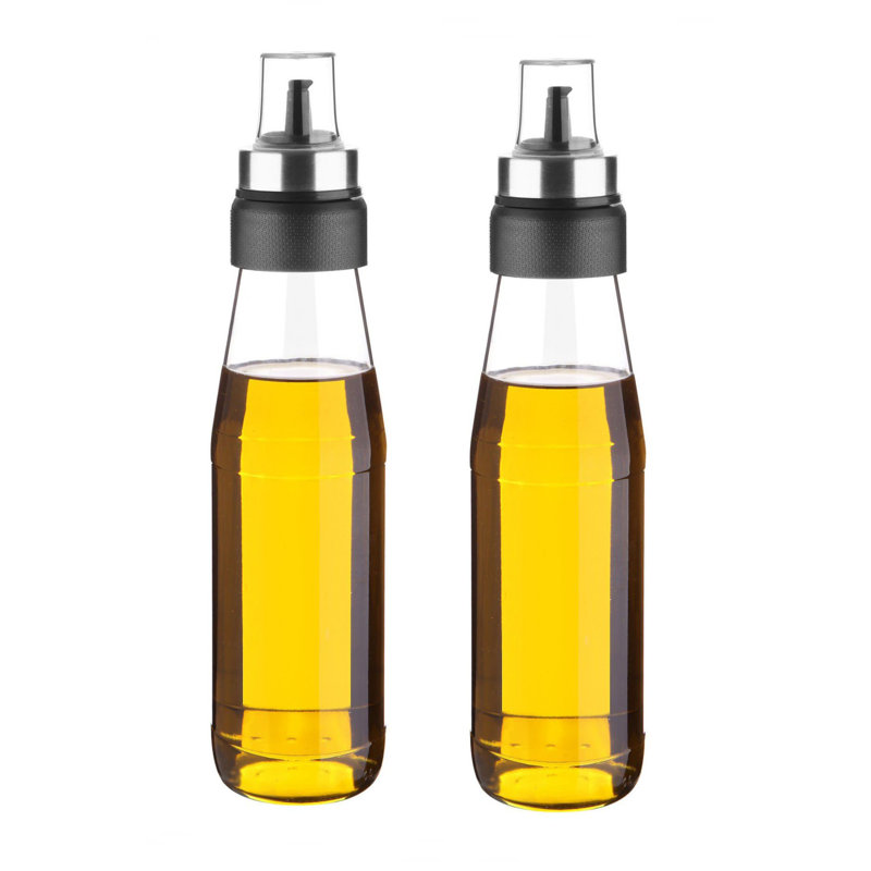 Dilesh Elegant Glass Oil Dispenser (2 Pieces), 2.5 x 2.5 x 11.4 inches | 100% Transparent Glass, 25.4 fl oz Capacity | Ideal for Kitchen & Dining, Perfect for Oils, Vinegars, Dressings, Stylish & Functional Design