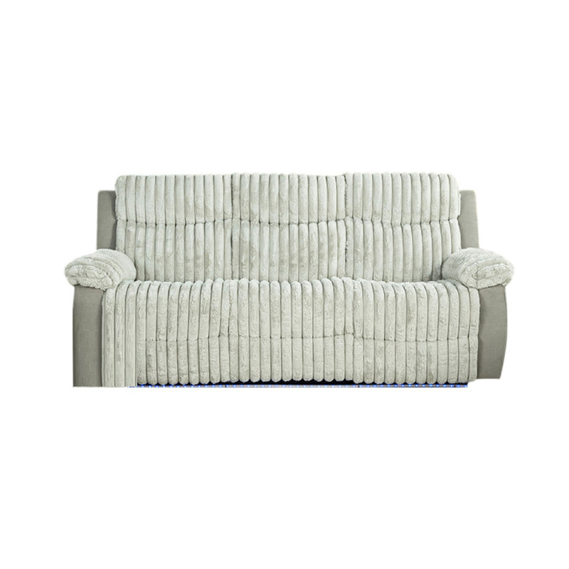 Jeya Manual Recliner Sofa, Wide Wale Light Gray Faux Fur, 83 Inch, Gray Corduroy