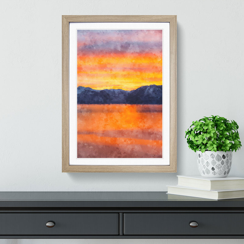 Sunshine over the Mountains - Framed Print, 87cm H x 62cm W x 2cm D, Oak Framed