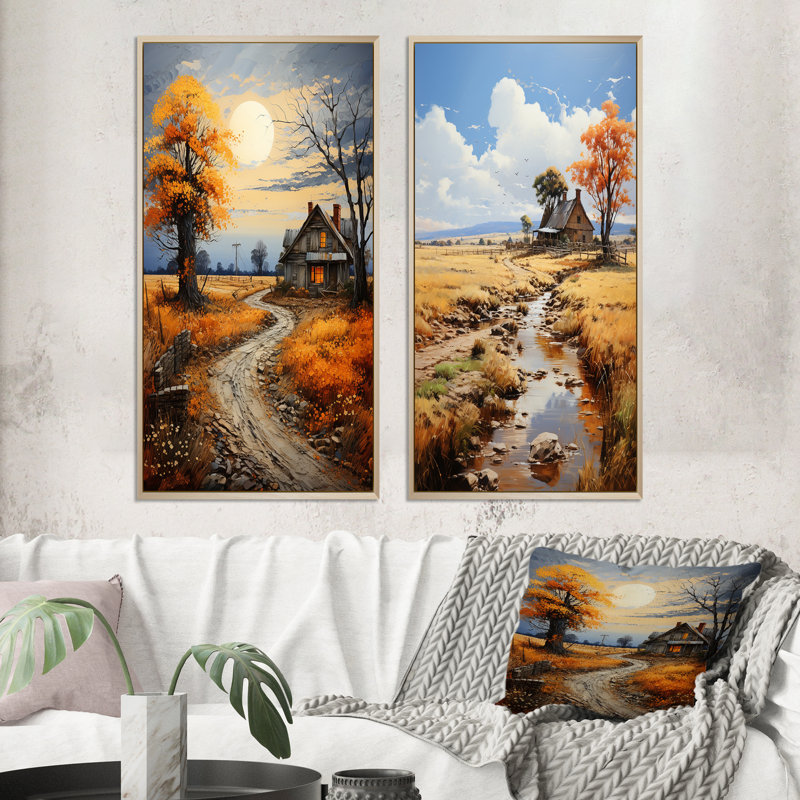 Farmhouse Patterns Pointillism - ensemble de 2 reproductions, Encadrement brun, H 20 po x l 24 po