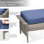 Extérieur pour 2 personnes, repose-pieds gris pour patio avec coussins bleus pour terrasse, coussins confortables en mousse haute densité de 3,5 po d'épaisseur, structure en acier thermolaqué rouille, résistant aux intempéries et à la décoloration
