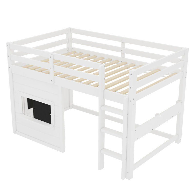 Lit mezzanine pour enfants avec tableau coulissant, Simple, Blanc