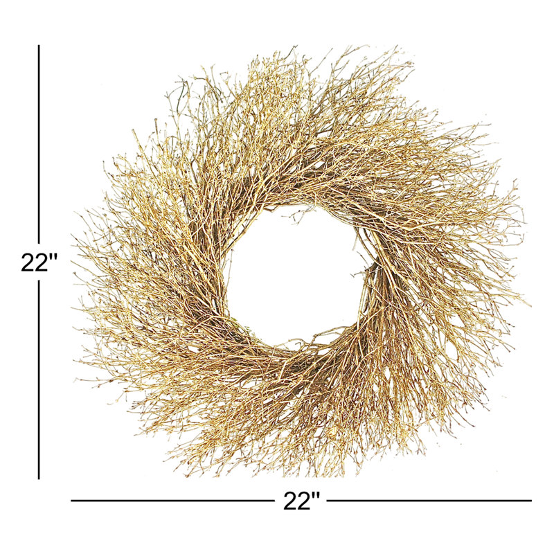 Handcrafted Dried Twig 22'' Wreath, Gold