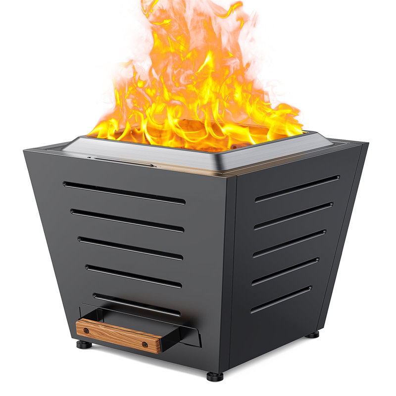 Foyer d'extérieur au feu de bois en acier inoxydable de 25 pouces avec foyer d'extérieur sans fumée et foyer à cendres, Noir