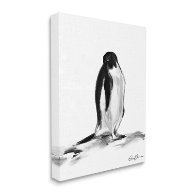 «Bashful Penguin Arctic Snow Bird Minimal Black White» par Daphne Polselli - reproduction d'art sur cadre flottant
