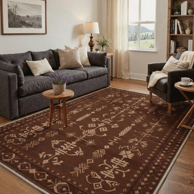 Nomadix Geometric Tribal Machine Washable Caramel Indoor Area Rug With Non-Slip Backing, Rectangle 9' x 12'