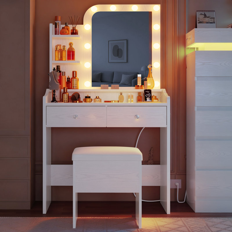 12 LED Bulbs Makeup Vanity with 3 Light Modes, USB Charging Ports and Organized Drawers 