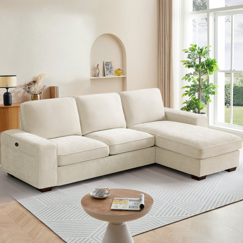 Canapé modulaire convertible 98,4 "en L de 98,4 po avec méridienne de rangement, canapé-lit modulaire surdimensionné à 3 places avec ports de chargement USB pour le salon