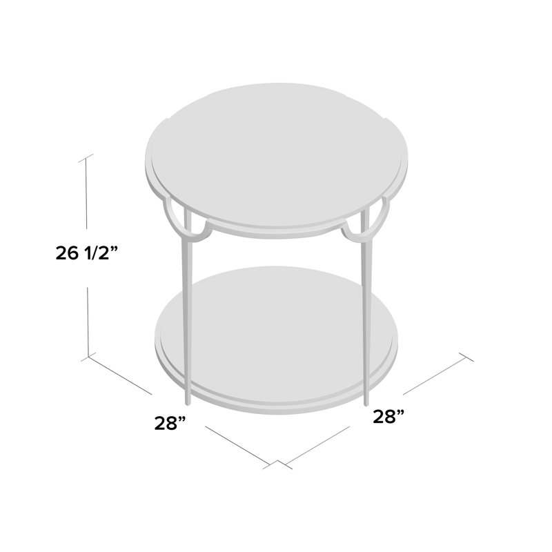 Gray and White Round Faux Marble End Table with Metal Frame