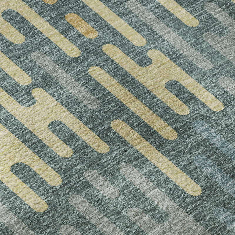 Tapis abstrait lavable à la machine Premium, Teal, 8' x 10'