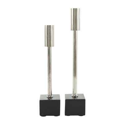 Ensemble de porte-bougie noir avec bases en aluminium Lyanie
