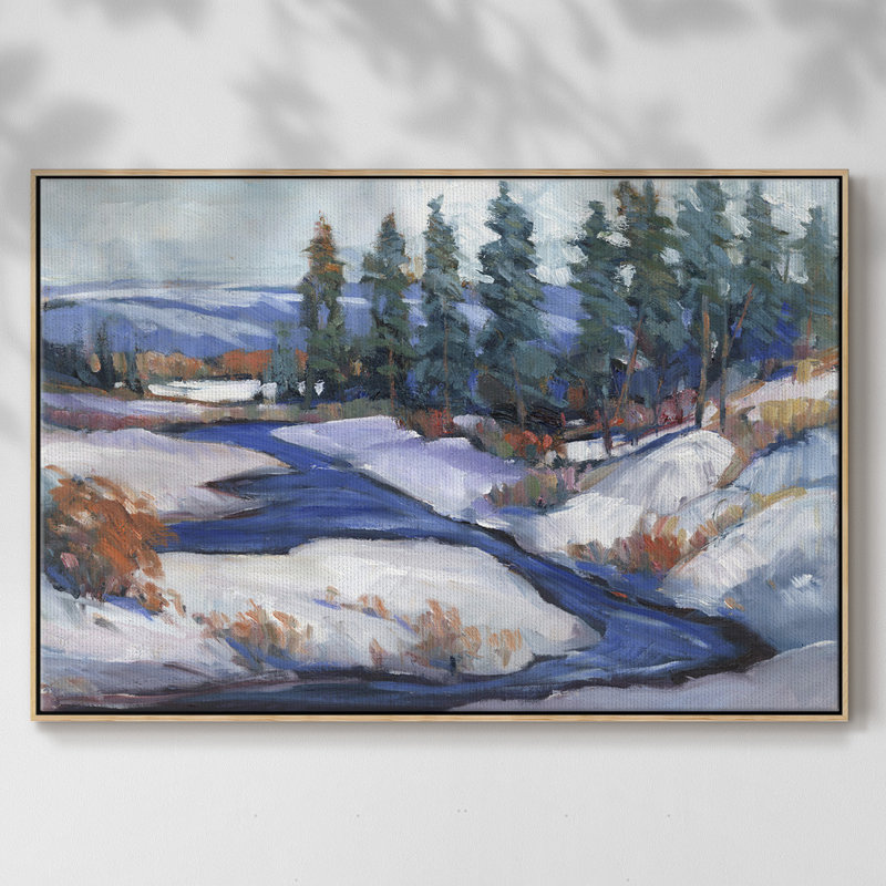 «First Snow I», toile tendue avec châssis de qualité supérieure - prête à être accrochée, H 27 po x l 41 po x P 2 po, Naturel