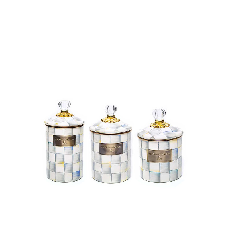 Canisters 3 - Piece Set, 9.75" H x 5" W x 5"D, Black/White/Brass/Red