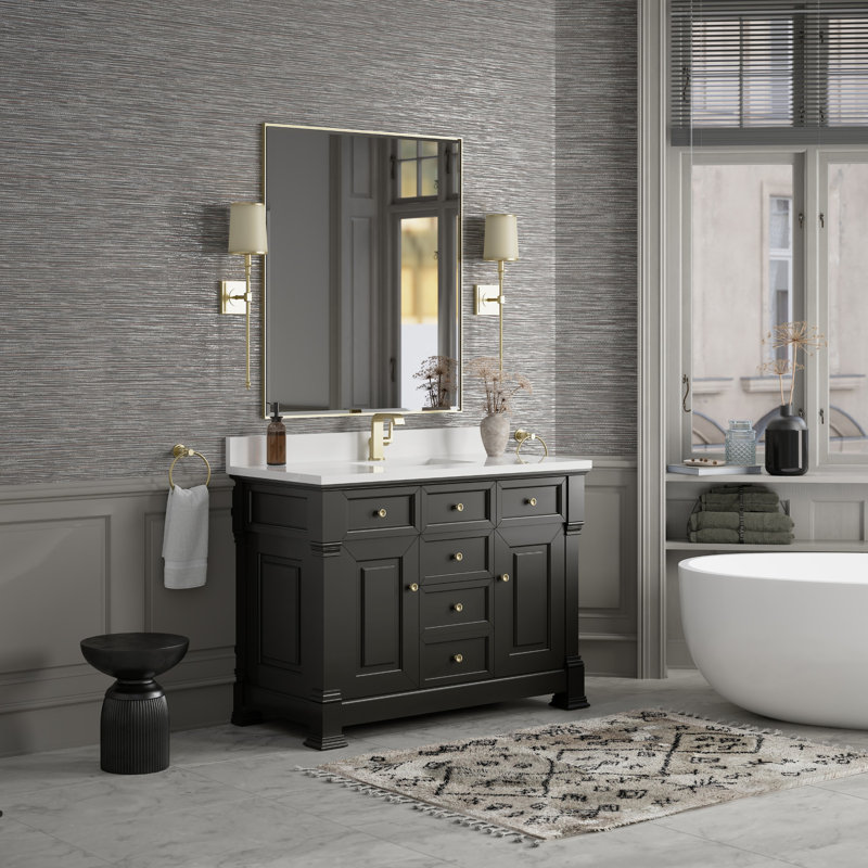Brookfield 48'' W Single Vanity, Single Hole, White Zeus, Black Onyx