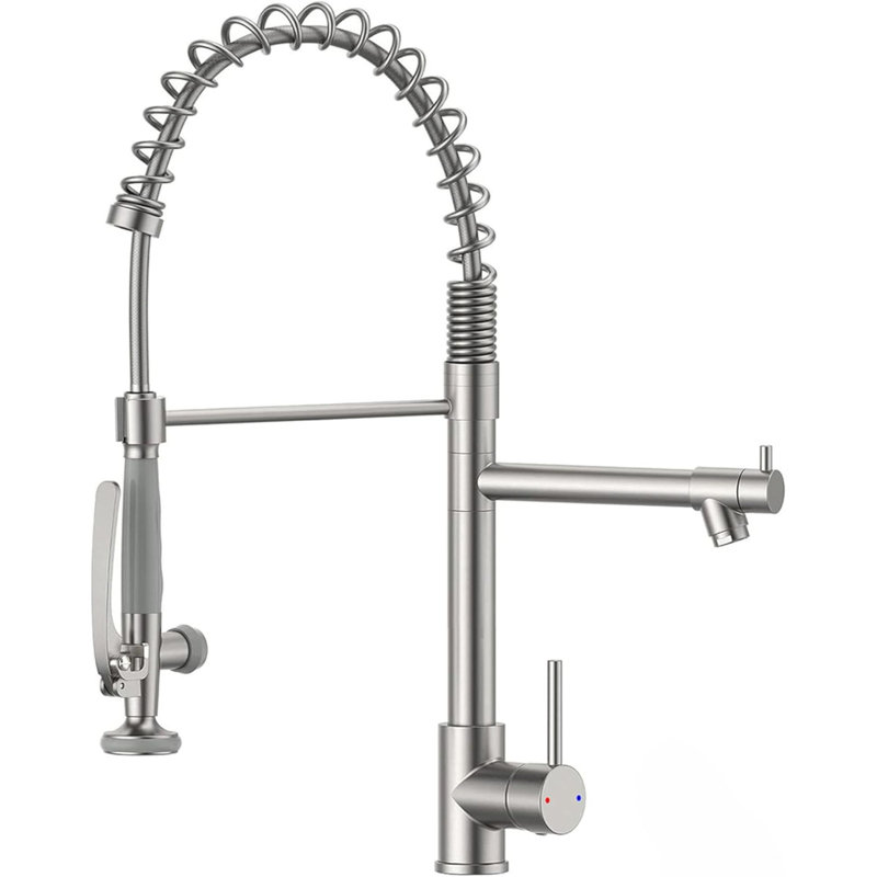 Commercial Pull Down Kitchen Sink Faucet With Sprayer Brushed Nickel
