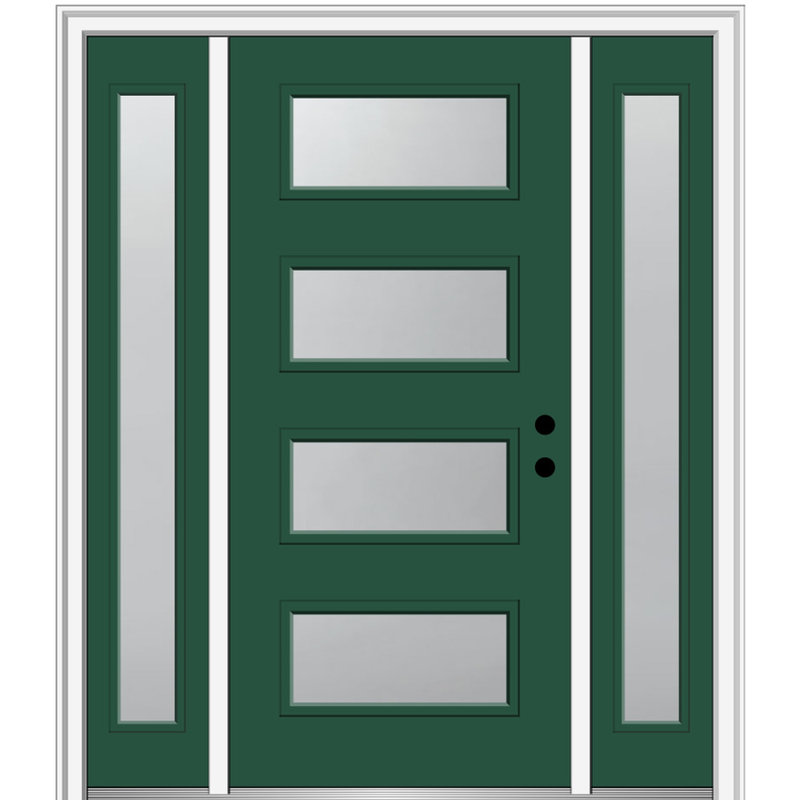 Extérieur en acier peint avec deux portes latérales 4-Lite, H 81,75 po x l 64 po, Vert, S'ouvre à gauche vers l'intérieur