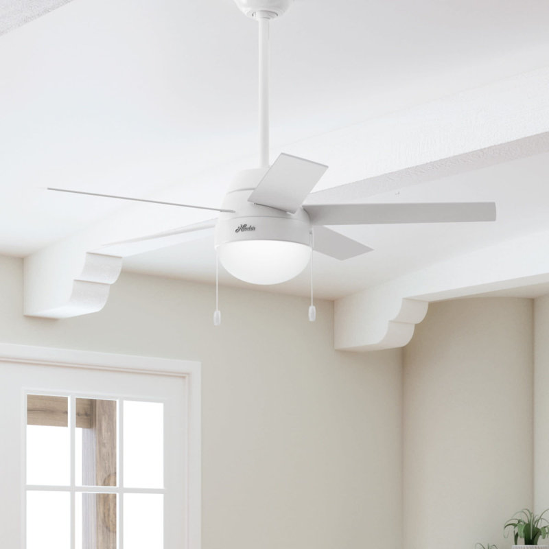 46" Anslee Standard Ceiling Fan with Pull Chain and Light Kit Included, Fresh White/Natural Wood