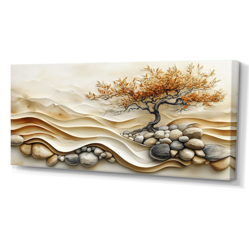 Crème brun tranquille jardin zen Bonsai Art I - crème, impression sur toile minimaliste, nature, H 16 po x l 32 po