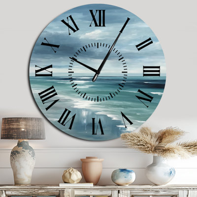 Coastal Waves in Blue and White Tones - Nautical Metal Wall Clock