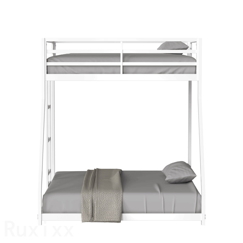 Identique à B083P160614 Lit simple superposé au dessus d'un lit double en métal blanc pour enfants et adultes d'Adam, profil bas et échelle facile à monter avec échelle stable