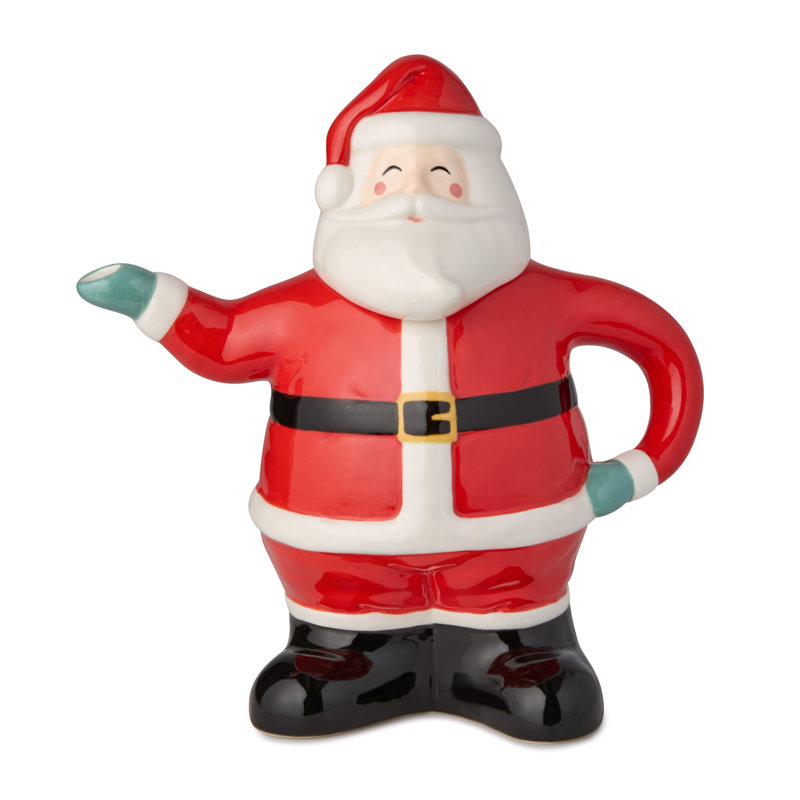 Théière 3D Christmas Whimsy Santa, théière de Noël en céramique sculptée de 24 oz avec costume rouge et mitaine ondulée, service de Noël festif pour le cacao ou le thé, décoration de cuisine des Fêtes ou idée de cadeau