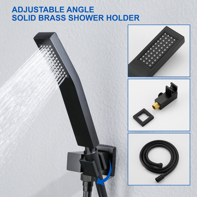 Ceiling Rain Shower System With Tub Spout 3 Function Shower Faucet Set Contain 12 Inch Shower Head And Handheld Shower Trim Kit Valve Cartridge Included