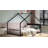 Full Size House Bed With Roof And Colorful LED Lights, Metal Frame With Slats, Ideal For Boys, Girls, And Young Teens, No Box Spring Needed, Black