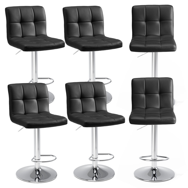 Vegan Leather Swivel Adjustable Height Bar Stool, Black