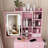 Small Makeup Vanity Desk With Mirror & Adjustable Led Lights, Built-In Power Outlet & Hidden Storage, Includes Padded Stool & Shelf, Space-Saving Dressing Table For Small Bedrooms, Pink-531892722