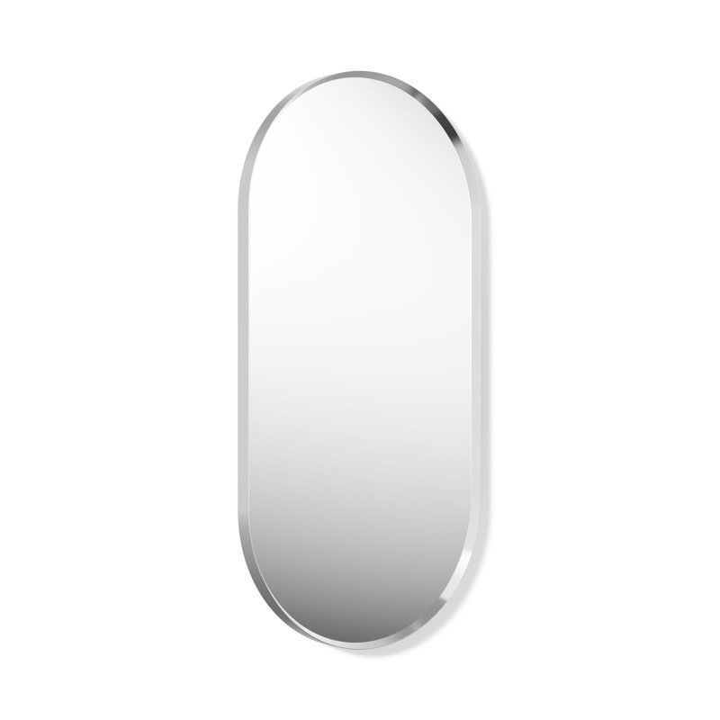 Essential Capsule Wall Mirror, Bathroom/Vanity Mirror with Frame, Polished Chrome, 40" x 20"
