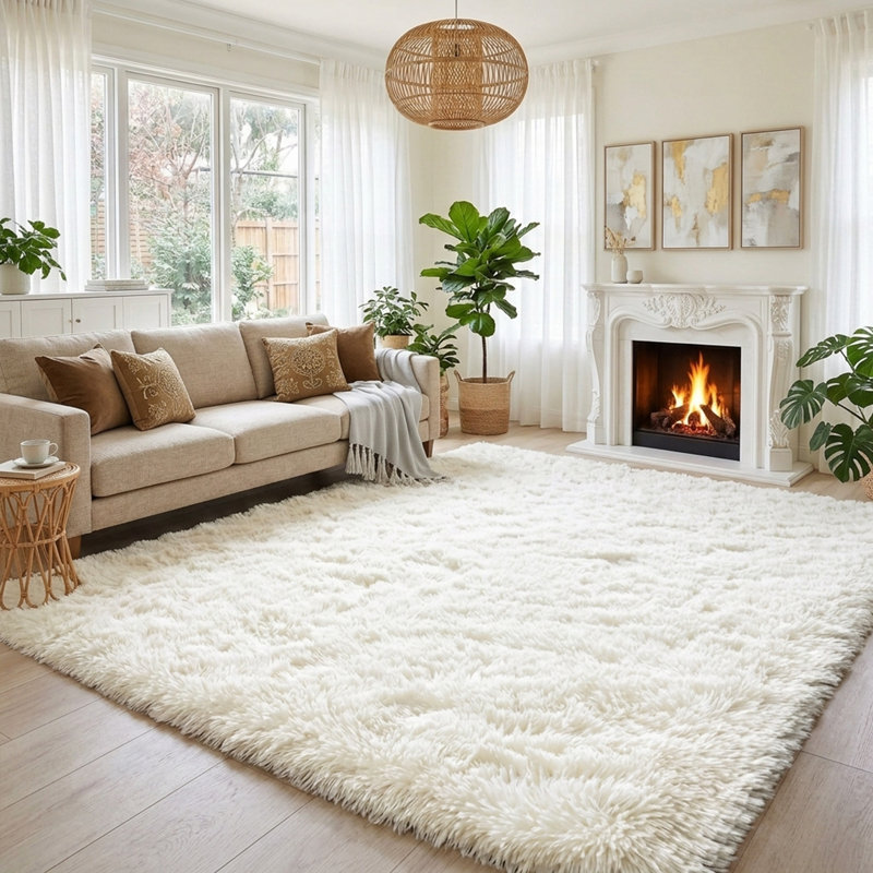Aalieyah Deep Pile Fluffy Shaggy Area Rug for Indoor/Outdoor Use cream white, 160*230cm