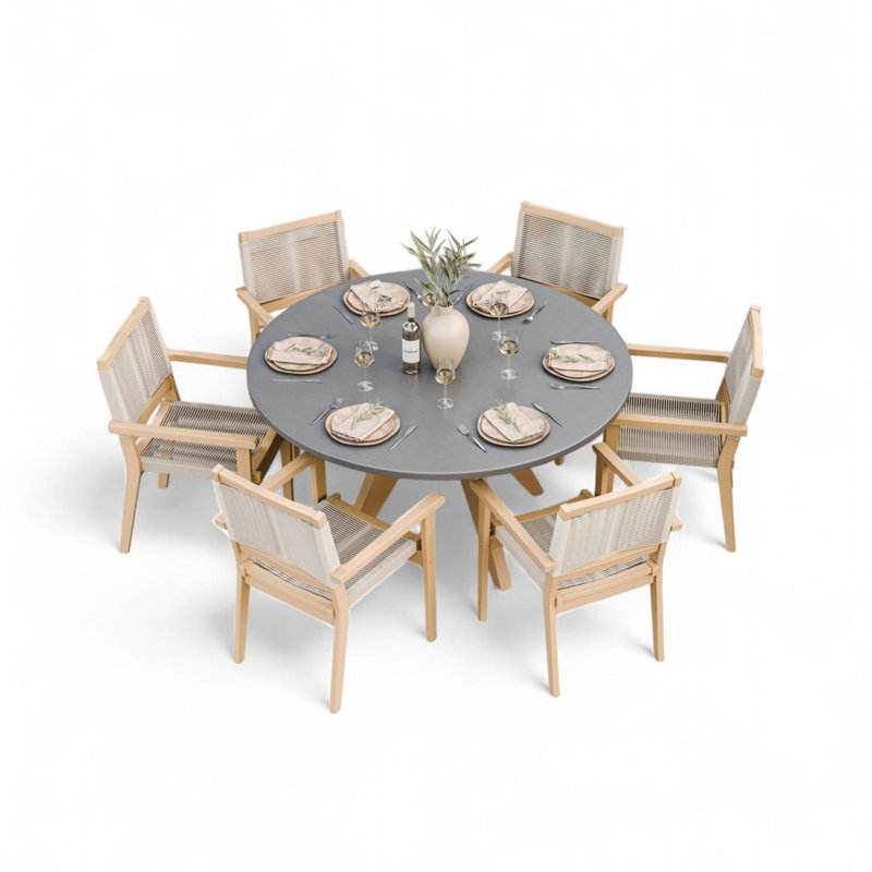 Luna Round 150cm Dining set with Roma Stacking chairs 