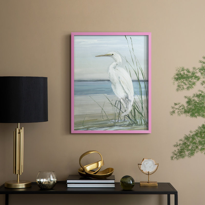 Summertime Heron II, reproduction encadrée - bois massif, H 11 po x l 9 po, Rose