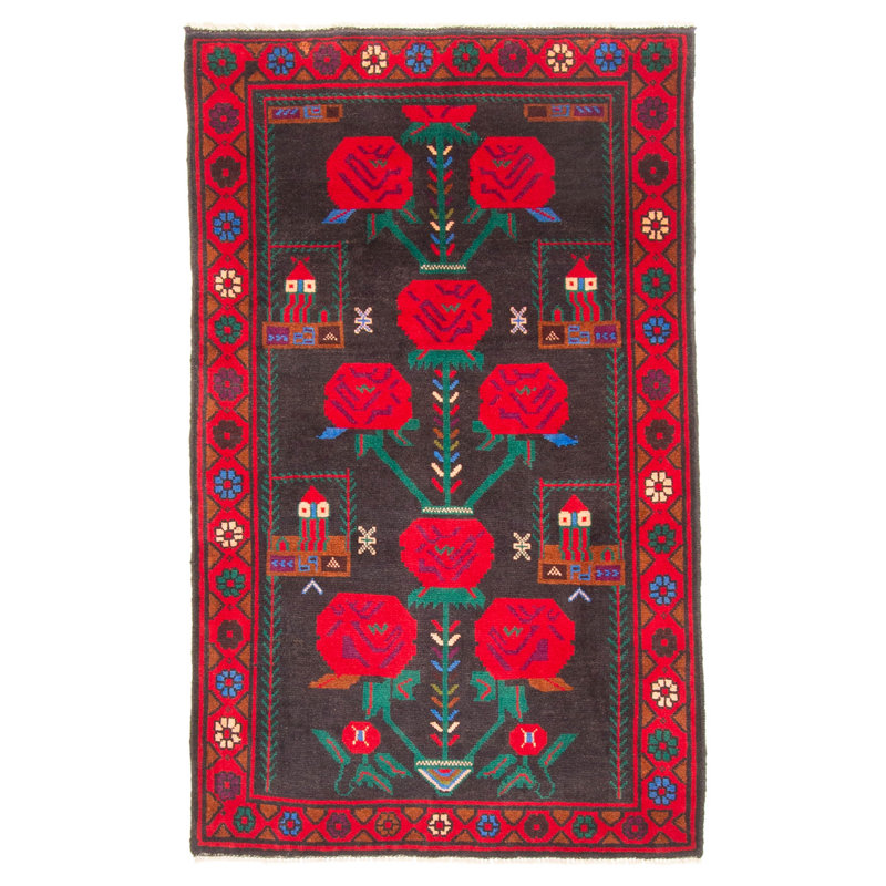 Tapis noir Teimani 2 pi 9 po x 4 pi 8 po