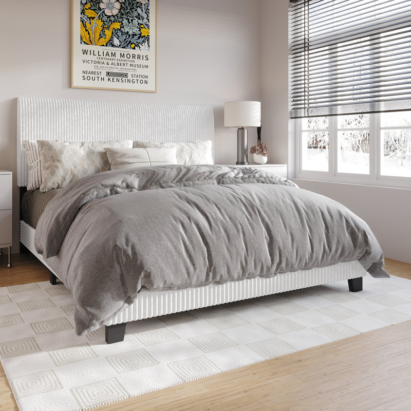 Pravesh Corduroy Upholstered Bed, Queen, White