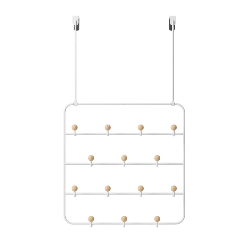 White Steel Wall Organizer with Wooden Knob Hooks