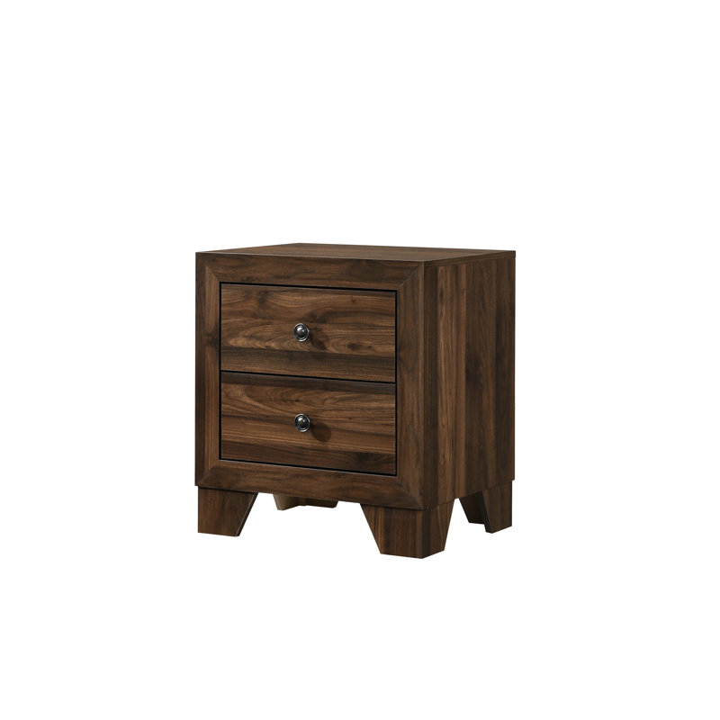 Table de chevet à finition brun cerisier avec 2 tiroirs et 2 en métal, décor pour