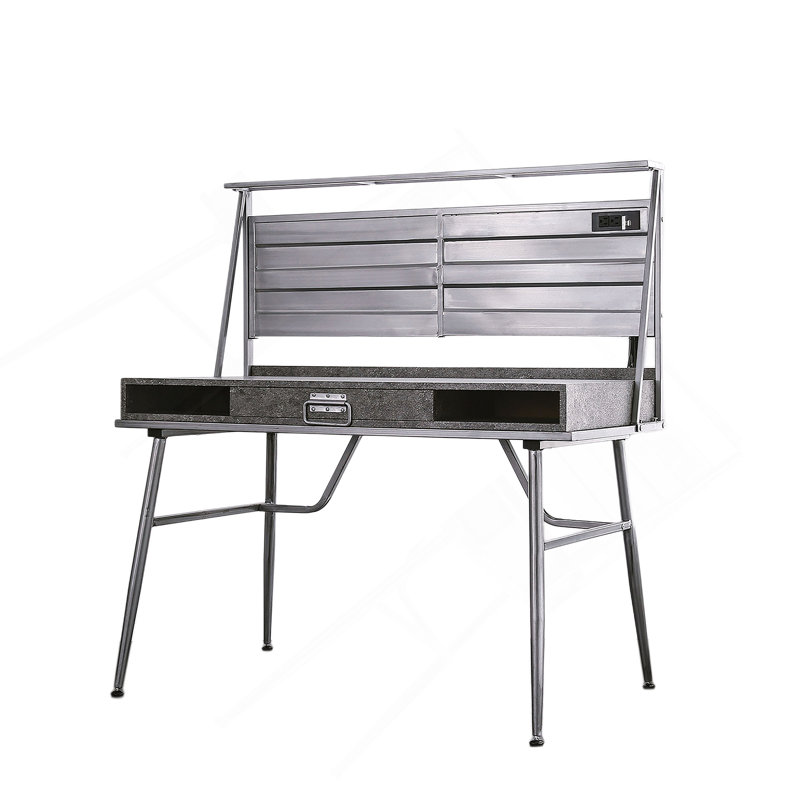 Modern Industrial Computer Desk With USB Port, One Drawer, And Two Shelves, Metal Legs For Enhanced Durability And Functionality