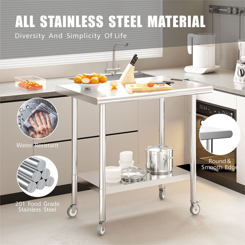 Mickeal 24" x 36" Stainless Steel Workbench with Wheels
