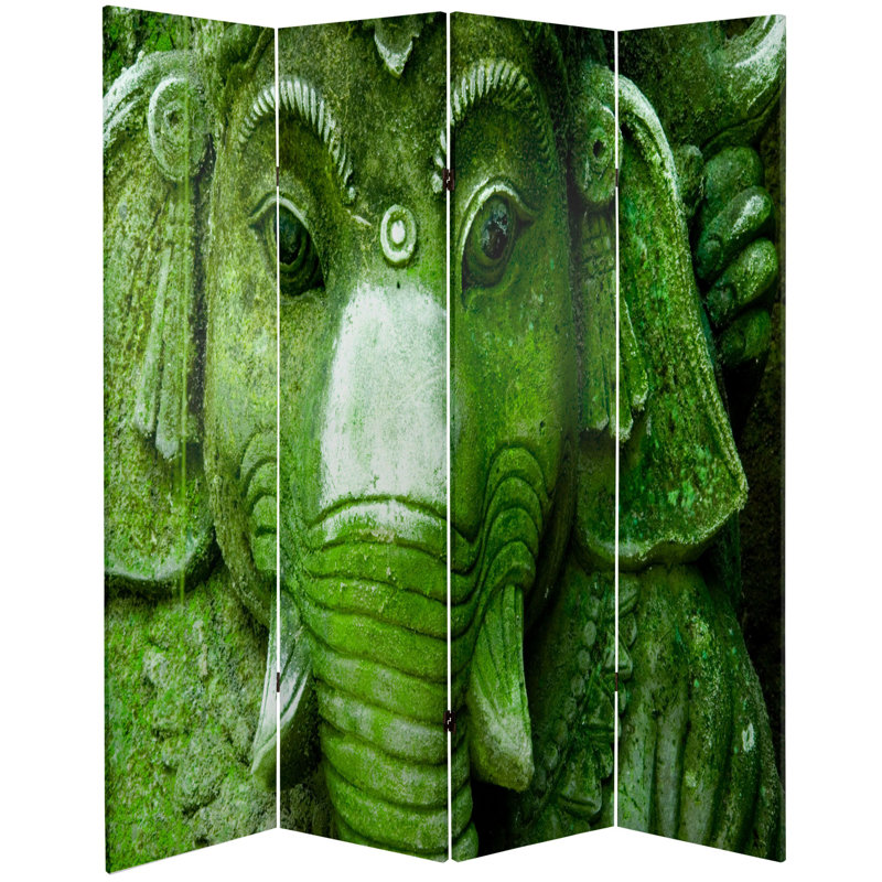 Paravent Bouddha, Vert / orange