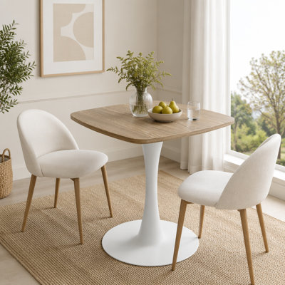 Square Dining Table, 24" Square Tulip Table with MDF Tabletop & Matte White Metal Pedestal Base,Mid Century Modern Bistro Table