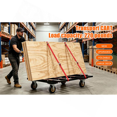 Folding Drywall Dolly with 4X6" Casters,  2000 LBS Load Capacity, Expandable Deck and Back Frame, Portable Panel Cart for Versatile of Handling Plywoo