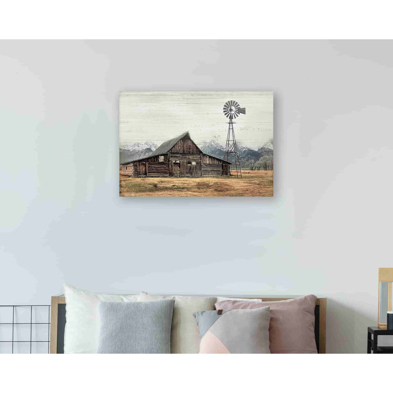 " Old Barn Under Snowy Mountains ", 24" H x 36" W x 1.5" D
