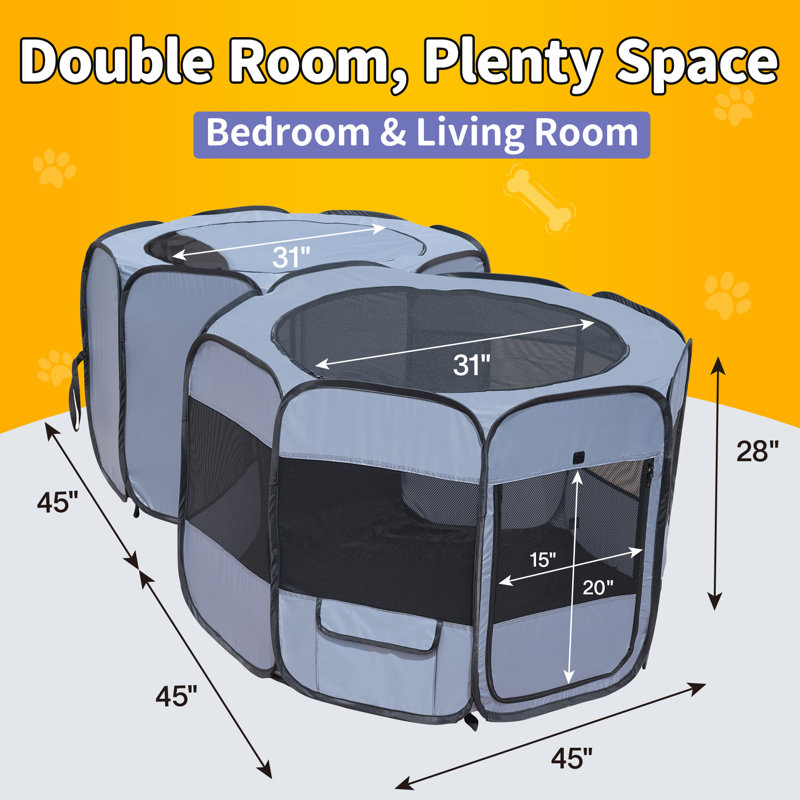 Large Gray Double Room Pop-Up Pet Playpen
